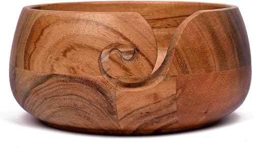 Samhita Acacia Wood Wooden Yarn Bowl for Crocheting & Knitting Hand Made by Indian Artisans Birthday Gifts for Mom & Knitting Lovers (15.24cm x 15.24cm x 7.62cm) von Samhita