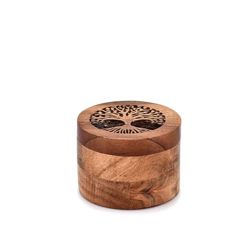 Samhita Handgefertigte Urne aus Akazienholz für menschliche Asche, Baum des Lebens, Holzkisten-Urnen für Asche, Urnen für Asche, Urne für Asche (8,9 x 8,9 x 6,3 cm) von Samhita