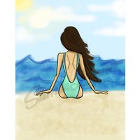strand Mädchen - Mode Print Wand Kunst Illustration Zeichnung Dekor von SamiaLynn