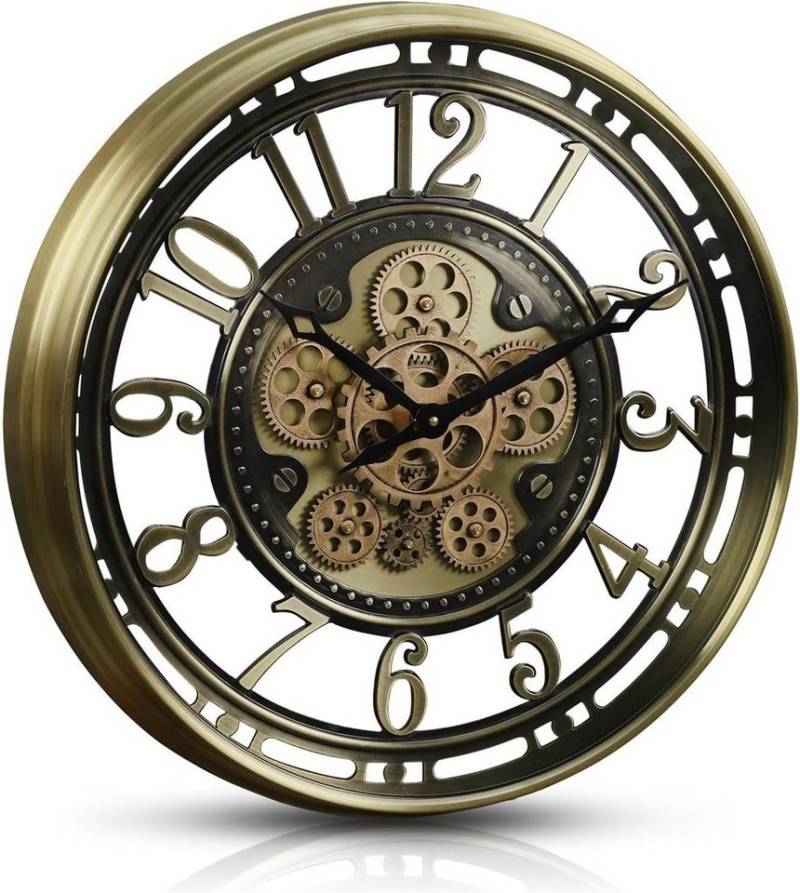 Samilito Uhr Wanduhr mit echtem Bewegungsgetriebe Zahnrädern in Gold von Samilito