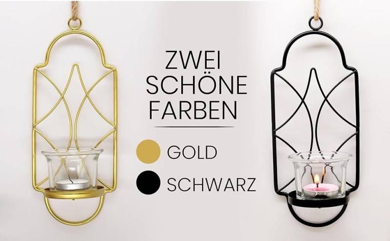 Samilito Wandkerzenhalter Wandkerzenhalter aus Metall 2-teiliges Set Teelichtglas, Eisen Glas von Samilito