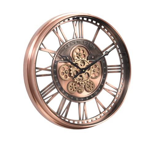 Wanduhr mit echtem Bewegungsgetriebe Zahnrädern, modern, 53,3 cm, industriell Steampunk, groß, Metall,Wanduhr für Wohnzimmer, Dekor, Büro ,Küche, antike Bronze, Kupfer römische oder arabische Ziffern von Samilito