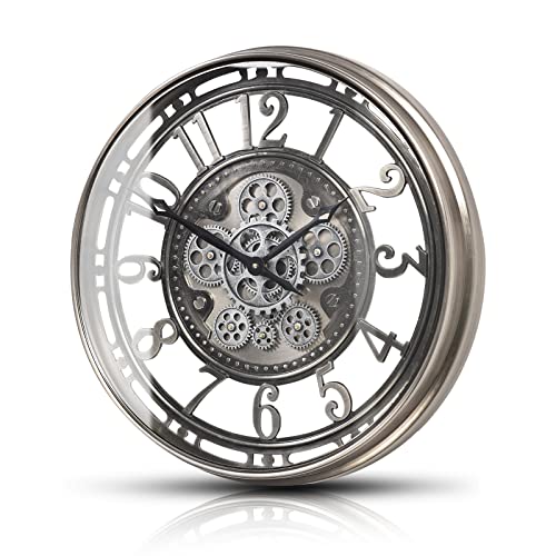 Wanduhr mit echtem Bewegungsgetriebe Zahnrädern römische oder arabische Ziffern (Arabische Zahlen, Silber) von Samilito