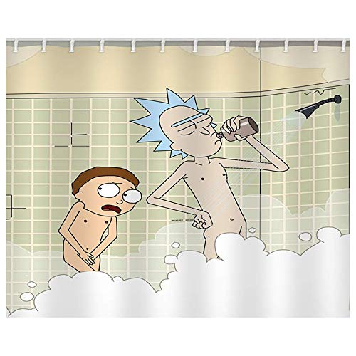 Duschvorhang, Cartoon-Motiv, wasserdicht, Rick und Morty, nackter Vorhang aus Polyester von Samine