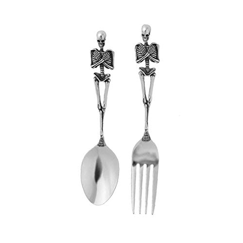 Skelett-Gabel / Löffel aus Stahl mit Totenkopf-Motiv, Vintage-Design, 1 Set von Samine