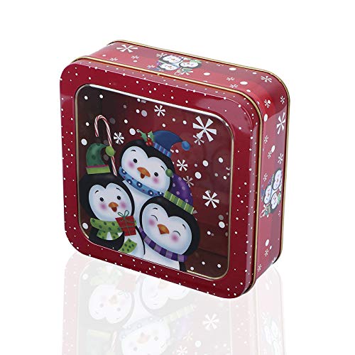 Weihnachts-Weißblech-Geschenkbox, für Süßigkeiten, Kekse, Süßigkeiten, quadratisch, Pinguin von Samine