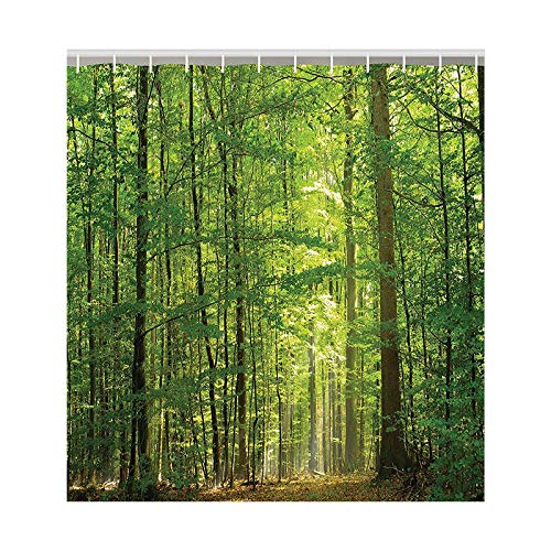 Woodland Decor Duschvorhang-Set Laubwald Sommerzeit Blattwerk Grün Gelb von Samine