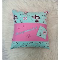 Kissen Mit Spruch "Morgenmuffel "Nikiko Rehkitz Jersey Baumwolle Geschenk Kuschelkissen Geburtstag von SamiriKids