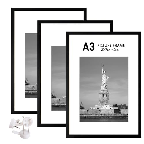 3er Set Bilderrahmen A3 Holzrahmen Holz, holz-Bilderrahmen a3, Schwarz Fotorahmen, Wand Bilderrahmens Moderner Fotorahmen, Schwarzer A3-Holz-Posterrahmen für Fotos Bilder Poster, 29,7 x 42 cm von Samlonge