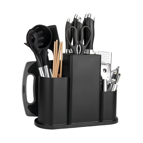 4 in 1 Universal Messerblock Ohne Messer, Unbestückte Messerblöcke, Quadrat Messerhalter, knife Block mit Utensilienfächer & Abflusslöcher, Messerblockhalter Messer Aufbewahrung Ständer (Schwarz) 4 in 1 Universal Messerblock Ohne Messer, Unbestückte Messerblöcke, Quadrat Messerhalter, knife Block mit Utensilienfächer & Abflusslöcher, Messerblockhalter Messer Aufbewahrung Ständer (Schwarz) von Samlonge