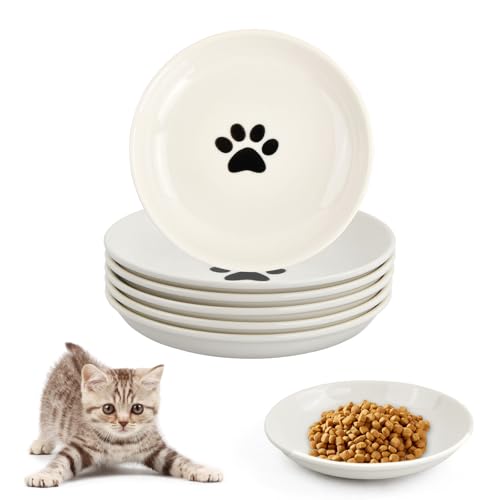 Samlonge 6 Stück Katzennapf Keramik, Katzennapf Flach, Futternapf Katze, 5,9 Zoll Katzenteller, Katzen Napf, Katzenfressnapf, Futternäpfe für Katzen und Hunde, Katzennäpfe für Futter und Wasser von Samlonge