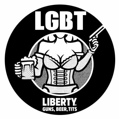 LGBT Liberty Guns Beer Tits Aufkleber 4,5 cm von Sammys Shirt Store