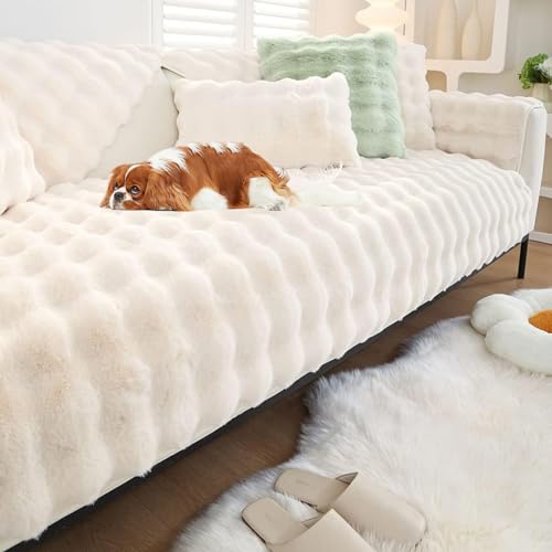 Kaninchen Plüsch Sofabezug 1 2 3 4 sitzer Plüsch Couch/Sofa Bezüge,Universelle rutschfeste Couch Bezug L-Form Sofaschoner Katze,Waschbar Sofaschutz (B 90X160cm) von Samnuerly
