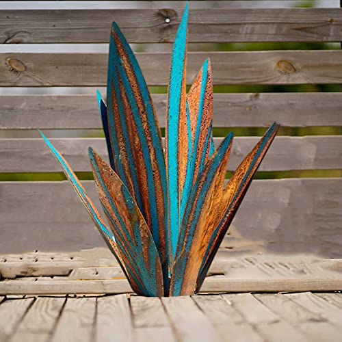 Samnuerly 25.6‘' Metal Art Tequila Rustic Sculpture Gartenkunst Metall Skulptur Metall Agave Pflanze Figuren Dekor Garten Yard Agave Orament (Blue) von Samnuerly