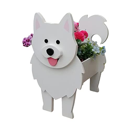 Samnuerly Hunde-Pflanzgefäß Blumentopf Samojede Hunde-Blumentopf Groß, 25×43×54cm Hund Pflanztopf Blumentopf in Tierform Mit Drainage Gartentöpfe von Samnuerly