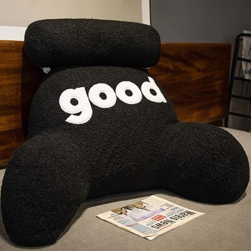 Samnuerly Lesekissen für das Bett Kinder flauschig mit Armlehnen, Erwachsene abnehmbare Rückenlehne Kissen waschbar Unterstützung Rest Kissen für das Lesen im Bett oder Sofa(Schwarz 60x40cm) von Samnuerly