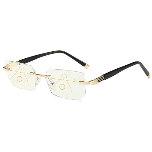 Samnuerly Libiyi Intelligent Reading Glasses, Dotmalls Intelligente Lesebrille, Intelligente Dual-Fokus-Lesebrille, Anti-Blau-Lesebrille für Männer Frauen mit doppeltem Fokus (Gold b) von Samnuerly