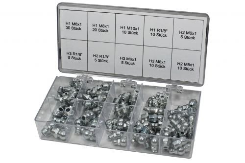 Sortiment Profi-Kegelschmiernippel "Serie H" cono Schmiernippel Sortimentskasten 110 Stk. Sortiment Profi-Kegelschmiernippel "Serie H" cono Schmiernippel Sortimentskasten 110 Stk. von Samoa-Hallbauer