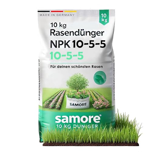 Samore 2x10 kg = 20kg Rasendünger NPK 10-5-5 für einen gesunden Rasen verdrängt Moos ideal für Frühjahr und Sommer geeignet für Streuwagen staubarmes Granulat Dünger von Samore