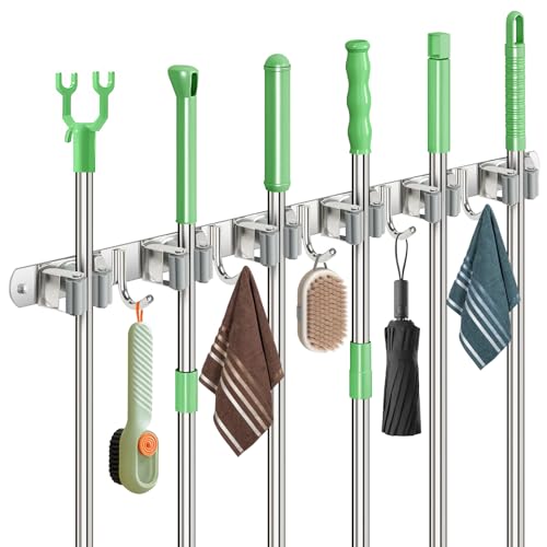 Sampoes Besenhalterung Wand, Besenhalter Edelstahl, Gerätehalter Wandhalterung mit 6 Halter und 5 Haken, Besen Aufhängung Gartengerätehalter, Besen Mop Halter für Zuhause, Garten, Küche, Garage Sampoes Besenhalterung Wand, Besenhalter Edelstahl, Gerätehalter Wandhalterung mit 6 Halter und 5 Haken, Besen Aufhängung Gartengerätehalter, Besen Mop Halter für Zuhause, Garten, Küche, Garage von Sampoes