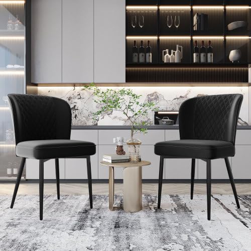 Sampoes Esszimmerstuhl 2er Set, Küchenstuhl Gepolstert mit Rückenlehne, Esszimmerstühle, Sitzfläche aus Samt, Metallbeine, für Küche, Esszimmer, Wohnzimmer, 47x43x86cm, Schwarz von Sampoes