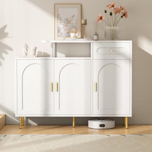 Sampoes Kommode mit Metallgriffen, 1 Schublade und 3 Türen viel Stauraum Sideboard, Schuhschrank auf Metallfüßen für Schlafzimmer, Wohnzimmer, 120 × 35 × 92 cm, Weiß Sampoes Kommode mit Metallgriffen, 1 Schublade und 3 Türen viel Stauraum Sideboard, Schuhschrank auf Metallfüßen für Schlafzimmer, Wohnzimmer, 120 × 35 × 92 cm, Weiß von Sampoes