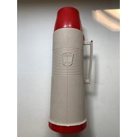 Vintage Thermoskanne, Thermos Quart Größe Mit Drei Getränkebechern, Herausnehmbarer Thermoskanne Einsatz, Modell 2402 Creme Farbe Ziegelrot 24F von SamsFunkyFinds