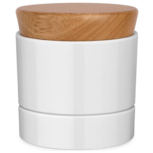 Samseel Butterdose aus Porzellan, mit Wasserlinie und dickem Holzdeckel, französische Butterdose für die Arbeitsplatte, zum Streichen, Hellweiß Samseel Butterdose aus Porzellan, mit Wasserlinie und dickem Holzdeckel, französische Butterdose für die Arbeitsplatte, zum Streichen, Hellweiß von Samseel