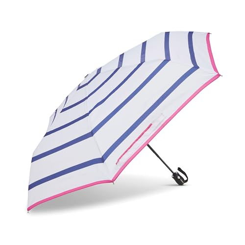 Samsonite Kompakter Regenschirm mit automatischem Öffnen/Schließen, Weiß/Blau/Rosa gestreift, ONESIZE, Kompakt von Samsonite