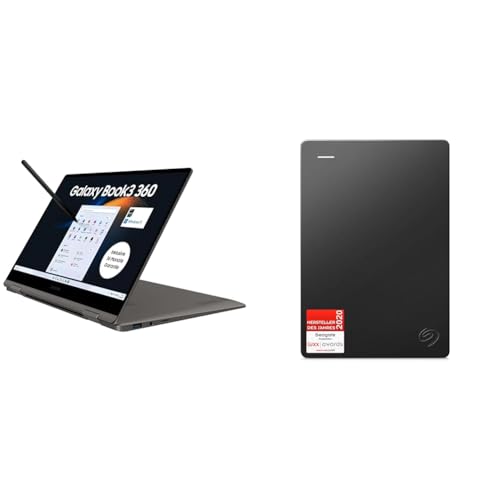 Samsung Galaxy Book3 360 Laptop & Seagate Expansion 5TB tragbare Externe Festplatte, 2.5 Zoll, USB 3.0, inkl. 2 Jahre Datenrettungsdienst, Modellnr.: STGX5000400 von Samsung
