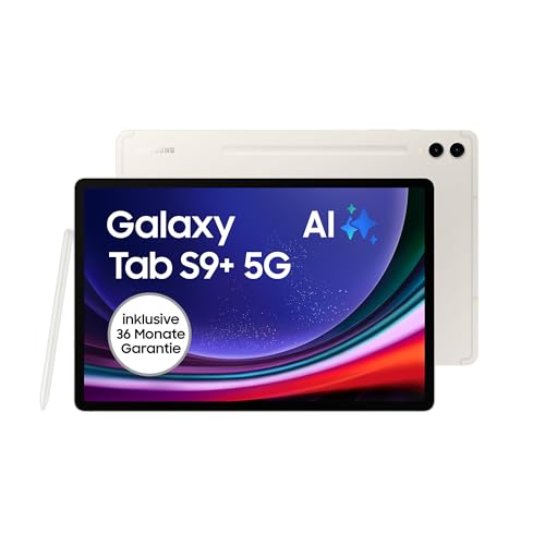 Samsung Galaxy Tab S9+ AI-Android-Tablet, 5G, 256 GB / 12 GB RAM, MicroSD-Kartenslot, Inkl. S Pen, Simlockfrei ohne Vertrag, Beige, Inkl. 36 Monate Herstellergarantie [Exklusiv bei Amazon] von Samsung
