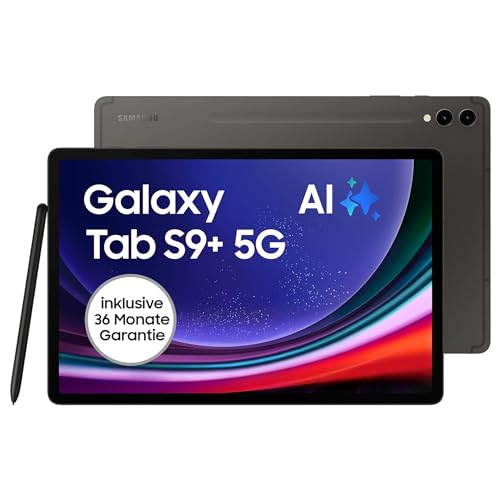 Samsung Galaxy Tab S9+ Android-Tablet, 5G, 256 GB / 12 GB RAM, MicroSD-Kartenslot, Inkl. S Pen, Simlockfrei ohne Vertrag, Graphit, Inkl. 36 Monate Herstellergarantie [Exklusiv bei Amazon] von Samsung