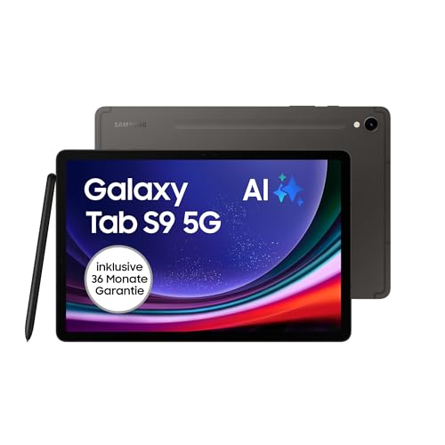 Samsung Galaxy Tab S9 Android-Tablet, 5G, 128 GB / 8 GB RAM, MicroSD-Kartenslot, Inkl. S Pen, Simlockfrei ohne Vertrag, Graphit, Inkl. 36 Monate Herstellergarantie [Exklusiv bei Amazon] von Samsung