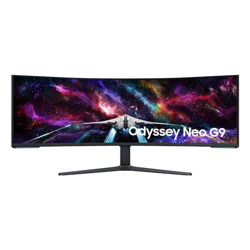 Samsung Odyssey Neo G95NC Curved Gaming Monitor, 57 Zoll, VA-Panel, 7.680 x 2.160 Pixel, Quantum Mini LED, Freesync Premium Pro, Bildwiederholrate 240 Hz, Reaktionszeit 1 ms (G/G), Weiß von Samsung