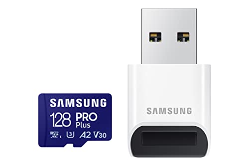 Samsung PRO Plus microSD-Karte, 128 GB, UHS-I U3, Full HD & 4K UHD, 160 MB/s Lesen, 120 MB/s Schreiben, Speicherkarte für Smartphone, Drohne oder Action-Cam, Inkl. USB-Kartenleser, MB-MD128KB/WW von Samsung