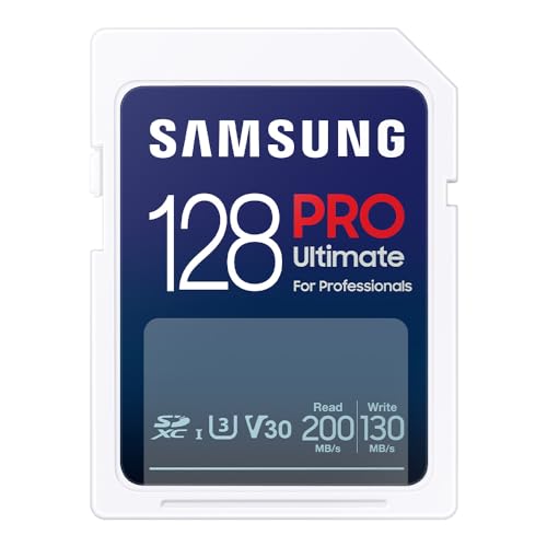 Samsung PRO Ultimate SD-Karte, 128 GB, UHS-I U3, Full HD & 4K UHD, 200 MB/s Lesen, 130 MB/s Schreiben, Speicherkarte für Kamera, PC, Drohne oder Action-Cam, MB-SY128S/WW von Samsung