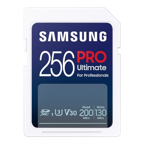 Samsung PRO Ultimate SD-Karte, 256 GB, UHS-I U3, Full HD & 4K UHD, 200 MB/s Lesen, 130 MB/s Schreiben, Speicherkarte für Kamera, PC, Drohne oder Action-Cam, MB-SY256S/WW von Samsung