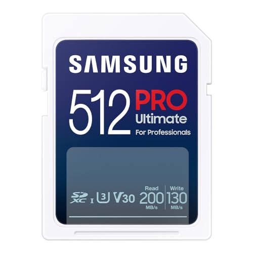 Samsung PRO Ultimate SD-Karte, 512 GB, UHS-I U3, Full HD & 4K UHD, 200 MB/s Lesen, 130 MB/s Schreiben, Speicherkarte für Kamera, PC, Drohne oder Action-Cam, MB-SY512S/WW von Samsung