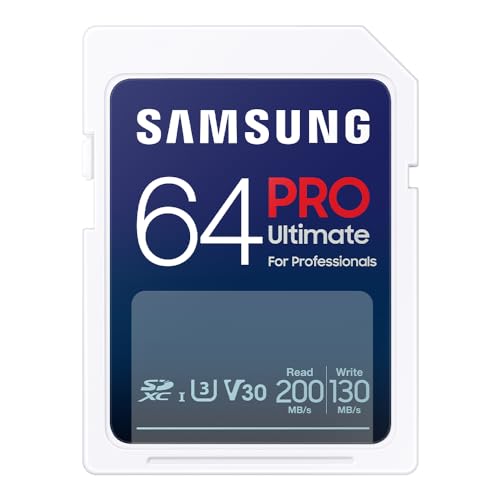Samsung PRO Ultimate SD-Karte, 64 GB, UHS-I U3, Full HD & 4K UHD, 200 MB/s Lesen, 130 MB/s Schreiben, Speicherkarte für Kamera, PC, Drohne oder Action-Cam, MB-SY64S/WW von Samsung