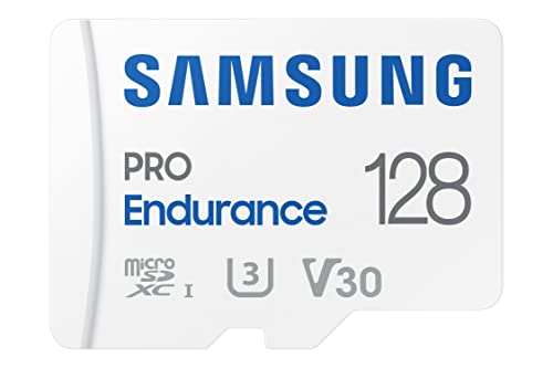 Samsung PRO Endurance microSD-Karte + SD-Adapter, 128 GB, Für Videoüberwachungssysteme, Dashcams und Bodycams,UHS-I U3, Full HD & 4K UHD, 100 MB/s Lesen, 40 MB/s Schreiben, MB-MJ128KA/EU von Samsung