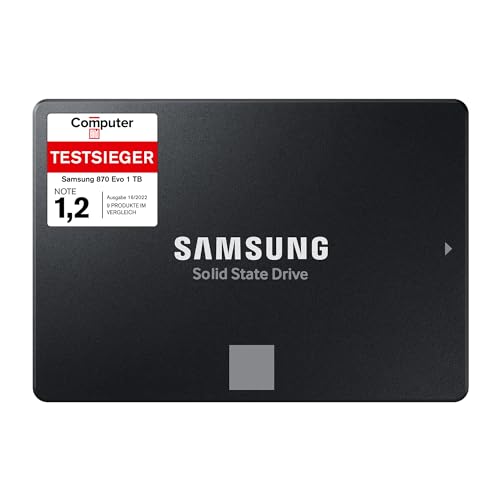 Samsung 870 EVO SATA III 2,5 Zoll SSD, 1 TB, 560 MB/s Lesen, 530 MB/s Schreiben, Interne SSD, Festplatte für schnelle Datenübertragung, MZ-77E1T0B/EU von Samsung