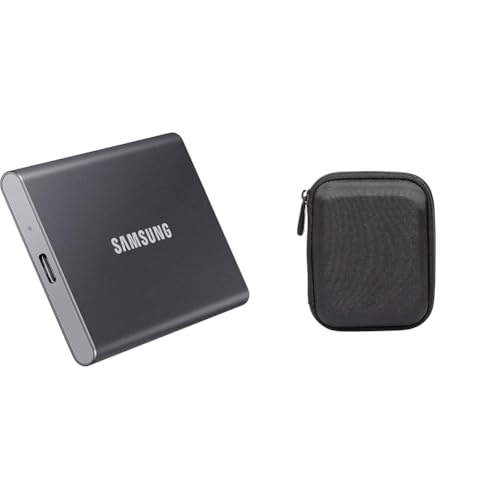 Samsung T7 Portable SSD - 1 TB - USB 3.2 Gen.2 Externe SSD Titan Gray (MU-PC1T0T/WW) + Amazon Basics Festplattentasche, schwarz von Samsung