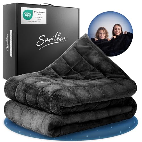 Samthus Gewichtsdecke 135x200cm 3kg Oeko-Tex Zertifiziert - Therapiedecke & Entspannungsdecke Sherpa Fleece - Besser schlafen mit unserer schweren Bettdecke - Weighted Blanket - Schwarz von Samthus