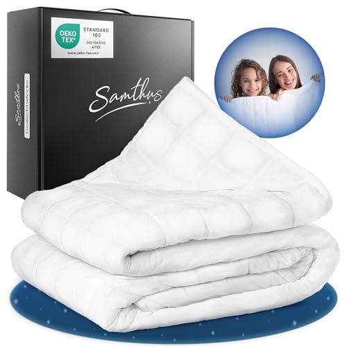 Samthus Gewichtsdecke 135x200cm 3kg Oeko-Tex Zertifiziert - Therapiedecke & Entspannungsdecke Sherpa Fleece - Besser schlafen mit unserer schweren Bettdecke - Weighted Blanket - Weiß von Samthus