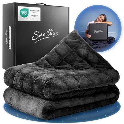 Samthus Gewichtsdecke 135x200cm 5kg Sherpa Fleece - Oeko-Tex Zertifiziert - Therapiedecke & Entspannungsdecke - Besser schlafen mit unserer schweren Bettdecke - Weighted Blanket - Schwarz von Samthus