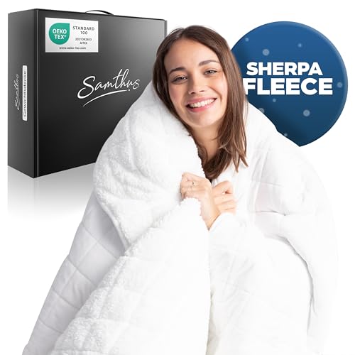 Samthus Gewichtsdecke 135x200cm 5kg Sherpa Fleece - Oeko-Tex Zertifiziert - Therapiedecke & Entspannungsdecke - Besser schlafen mit unserer schweren Bettdecke - Weighted Blanket - Weiß von Samthus