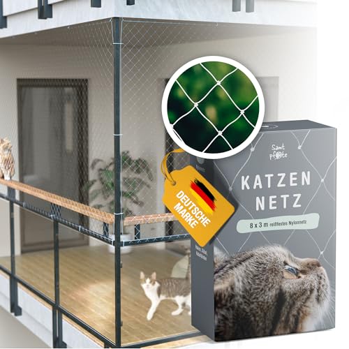 Samtpfote® Katzennetz für Balkon & Fenster - 8 x 3 m - Transparent und reißfest - Extragroßes und langlebiges Katzenschutznetz inkl. Montagematerial - wetterfest - Taubenabwehr und Vogelschutz von Samtpfote
