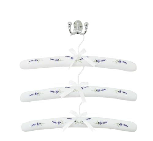 Samuel Lamont 3er Set Lavendel bestickte gepolsterte Kleiderbügel - elegante Baumwolle mit Satinschleifen von Samuel Lamont