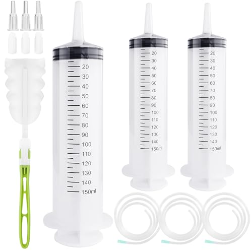 Samulee Spritze 150ml, 3 Stück Spritze mit Schlauch, Syringe Set, Dosierspritze, Kleine Spritzen für Motoröl, Labor, Tierfütterung, Garten, Wissenschaftliche Forschung von Samulee