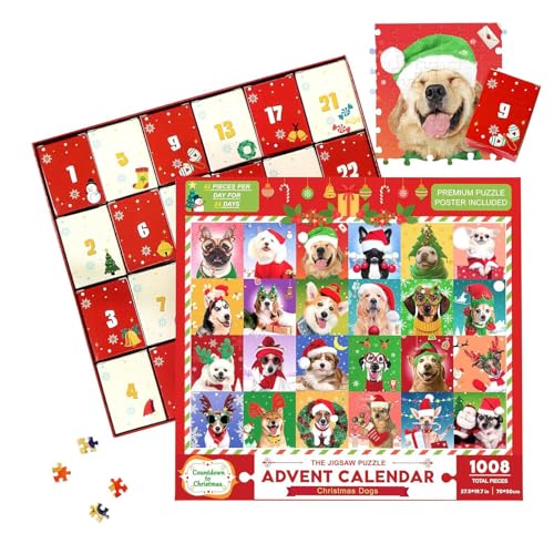 Puzzle-Adventskalender – Weihnachts-Adventspuzzle – Countdown-Kalender Hund 24 Tage Urlaubsdekoration – 1008 Stück Puzzles 24 Box Puzzles Weihnachten Countdown Kalender für Kinder Erwachsene von Samuliy